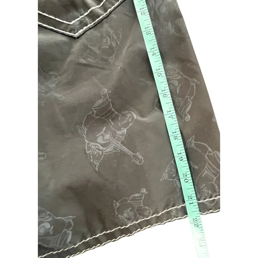 True Religion Buddha Print Board Shorts Men’s 32 Black Surf Swim Trunks Y2K